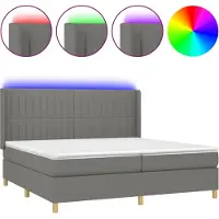 Syfax Cama box spring colchón y luces LED tela gris claro 200x200 cm