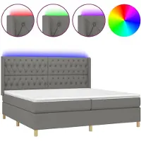 Syfax Cama box spring colchón y luces LED tela gris claro 200x200 cm