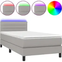 Syfax Cama box spring colchón y luces LED tela gris claro 100x200 cm