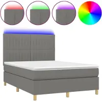 Syfax Cama box spring colchón y luces LED tela gris oscuro 140x190 cm