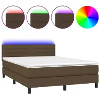 Syfax Cama box spring colchón luces LED tela marrón oscuro 140x200cm