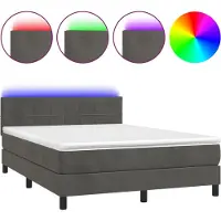 Syfax Cama box spring colchón y LED terciopelo gris oscuro 140x190 cm