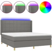 Syfax Cama box spring colchón y luces LED tela gris oscuro 160x200 cm