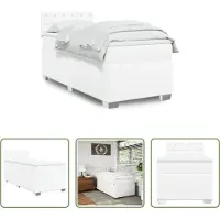 The Living Store Cama con somier y colchón Living Store, color blanco, 90x190 cm, tapizada en cuero sintético