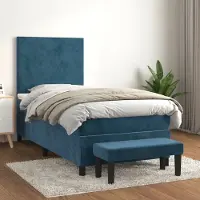 Prolenta Maison Exclusive: Base de cama con somier y colchón, color azul oscuro, 90x200 cm, tapizada en terciopelo