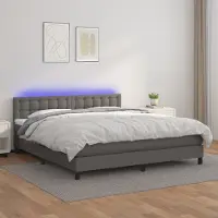 Prolenta Maison Exclusive: Base de cama con somier, colchón y luces LED, color gris, 160x200 cm, tapizada en cuero sintético