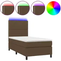Syfax Cama box spring colchón y luces LED tela marrón oscuro 90x190cm