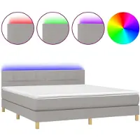 Syfax Cama box spring con colchón tela y LED gris claro 180x200 cm
