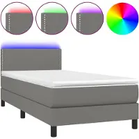 Syfax Cama box spring colchón y luces LED tela gris oscuro 90x200 cm