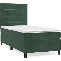 Syfax Cama box spring con colchón terciopelo verde oscuro 80x200 cm