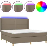 Syfax Cama box spring colchón y luces LED tela gris taupe 180x200 cm