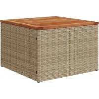 Syfax Mesa de jardín ratán sintético madera acacia beige 55x55x37 cm