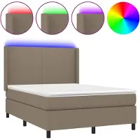 Syfax Cama box spring colchón y luces LED tela gris taupe 140x200 cm