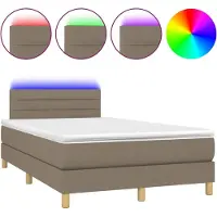 Syfax Cama box spring con colchón y LED tela gris taupe 120x200 cm