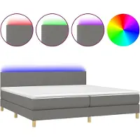 Syfax Cama box spring con colchón y LED tela gris oscuro 200x200 cm
