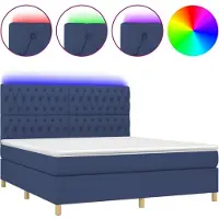 Syfax Cama box spring colchón y luces LED tela azul 160x200 cm