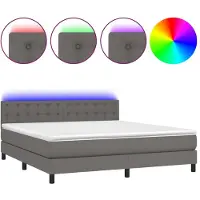 Syfax Cama box spring colchón y LED cuero sintético gris 180x200 cm