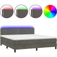 Syfax Cama box spring colchón y LED terciopelo gris oscuro 160x200 cm