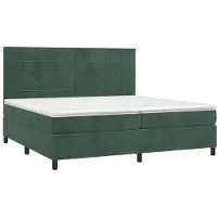 Syfax Cama box spring con colchón terciopelo verde oscuro 200x200 cm