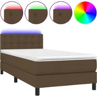 Syfax Cama box spring colchón y luces LED tela marrón oscuro 90x200cm