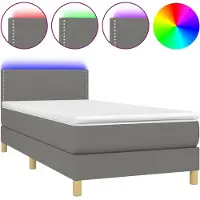 Syfax Cama box spring con colchón y LED tela gris oscuro 100x200 cm