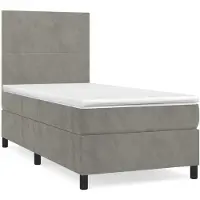 Syfax Cama box spring con colchón terciopelo gris claro 80x200 cm