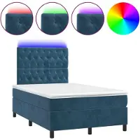 Syfax Cama box spring colchón y LED terciopelo azul oscuro 120x200 cm