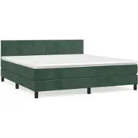 Syfax Cama box spring con colchón terciopelo verde oscuro 180x200 cm