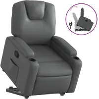 Syfax Sillón reclinable elevable cuero artificial gris