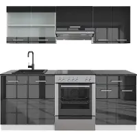 Vicco Mueble de cocina R-Line Antracita brillo intenso/blanco 200 cm sin encimera, Model 50083