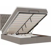 Syfax Estructura de cama otomana colchón tela gris pardo 140x190cm