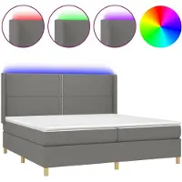 Syfax Cama box spring colchón y luces LED tela gris claro 200x200 cm