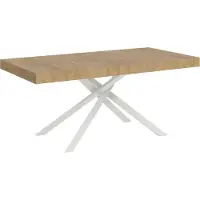 Ityhome - Mesa auxiliar para ropa, 200/304 x 90 cm, acabado en roble Karida natural, patas blancas