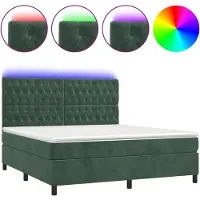 Syfax Cama box spring colchón y LED terciopelo verde oscuro 180x200cm