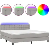 Syfax Cama box spring colchón y luces LED tela gris claro 180x200 cm