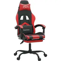 Syfax Silla gaming giratoria y reposapiés cuero sintético negro rojo