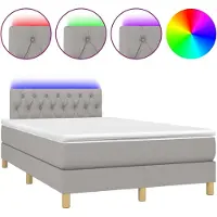 Syfax Cama box spring con colchón tela y LED gris claro 120x200 cm