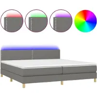 Syfax Cama box spring con colchón y LED tela gris oscuro 200x200 cm