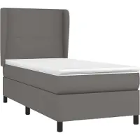 Syfax Cama box spring con colchón cuero sintético gris 80x200 cm