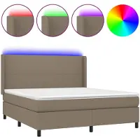 Syfax Cama box spring colchón y luces LED tela gris taupe 160x200 cm