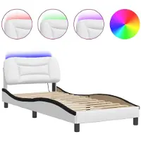 Syfax Estructura de cama con LED sin colchón Hvar blanco negro 80x200 cm