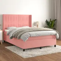 Prolenta Maison Exclusive - Base de cama con somier y colchón, color rosa, 140x200 cm, tapizada en terciopelo