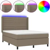 Syfax Cama box spring colchón y luces LED tela gris taupe 140x190 cm