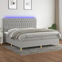 Prolenta Maison Exclusive: Base de cama con somier, colchón y luz LED, color gris claro, 200x200 cm, material: textil