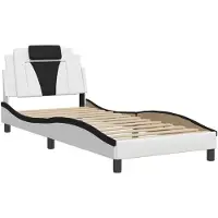 Syfax Estructura de cama Viana sin colchón cuero sintético blanco negro 90x200 cm