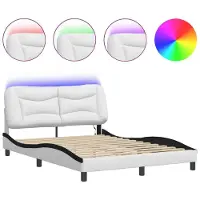 Syfax Estructura de cama con LED sin colchón Hvar blanco negro 140x200 cm