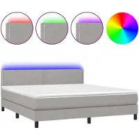 Syfax Cama box spring colchón y luces LED tela gris claro 180x200 cm