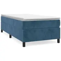 Syfax Cama box spring con colchón terciopelo azul oscuro 90x190 cm