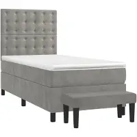 Syfax Cama box spring con colchón terciopelo gris claro 90x190 cm