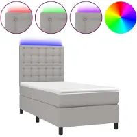 Syfax Cama box spring colchón y luces LED tela gris claro 80x200 cm